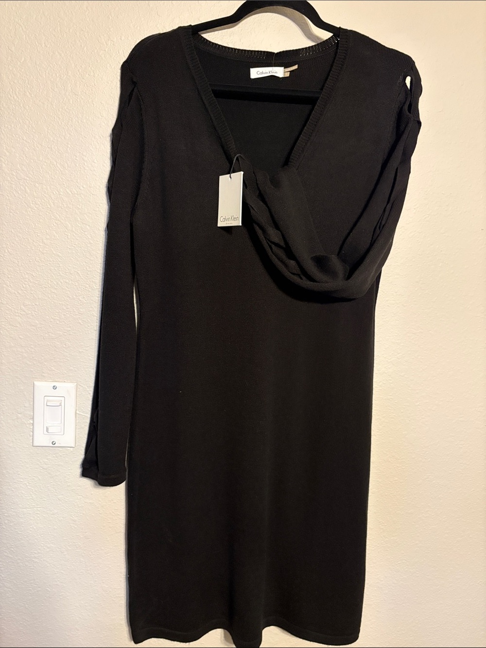 Calvin Klein Black V-Neck Long Sleeve Knit Dress